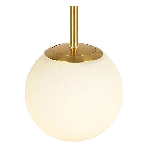 Kaj Hejmo Globe Pendant Lamp, Matte White Glass- 1 Light Mid Century Modern Lighting Fixture with Brush Brass Finish- Semi Flush Mount Ceiling Light for Kitchen Living & Dinning Room (25cm) Cover
