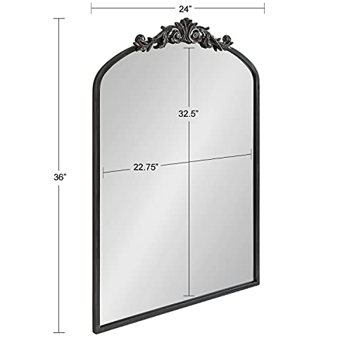 Image of Kate and Laurel Arendahl Traditional Arch Mirror, 24 x 36, Antique Black, Baroque Inspired Wall Decor