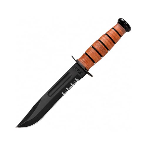 KA-BAR KB1218 USMC PART SERRATED W/LEATHER SHEATH