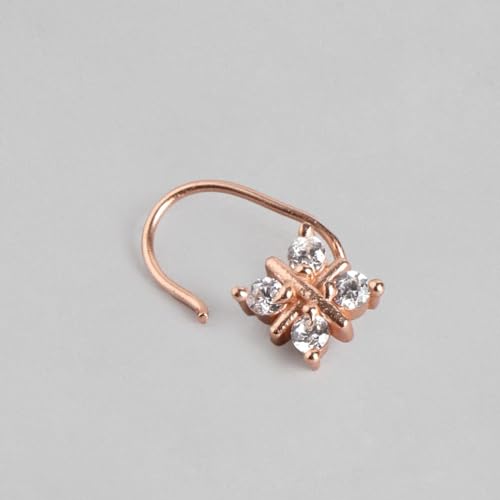 925 Silver Rose Plated Nose Pin with 925 Hallmark