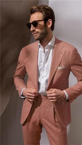 Summer Linen Men Suits Blazer Pants Tuxedo 2Pcs Mens Wedding Grooms2