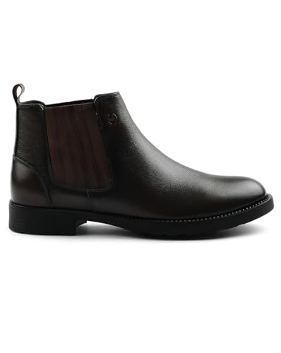 Image of Liberty Healers J757-01 Mens High Tops Chelsea Boots - Dark Brown | Synthetic Leather, Cushioned Footbed | Suitable for Wedding, Office Soft Cushioned Insole, Comfortable Fit