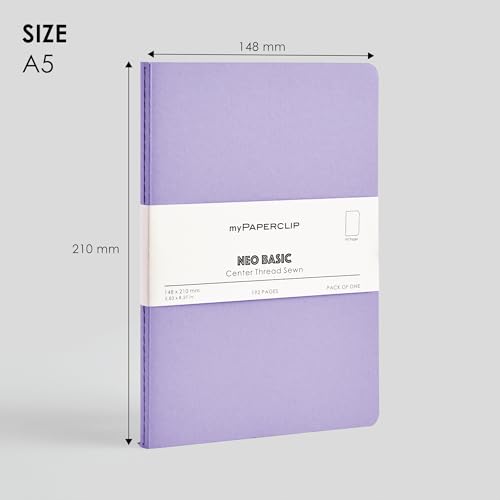 Image of myPAPERCLIP NeoBasic A5 Unruled Notebook | 192 Pages, 80 GSM, 250 GSM Soft Cover, A5 (5.83 x 8.27 in) | Purple