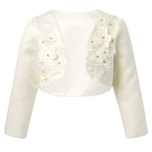 Kids Flower Girls Cover Up Bolero Long Sleeve Floral Embroidery Pageant Wedding Shrug Cardigan