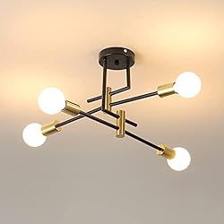Lamparas Para Salon Industrial Kiwaezs Lampara de Techo Industrial Moderno, Salon Vintage, Sputnik 4 Luces, Base E27 para Cocina, Dormitorio(Sin Bombilla)