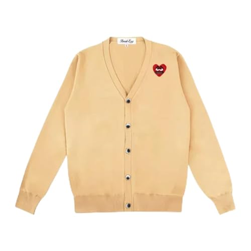Men V-Neck Cardigan Cotton Heart Embroidery Single Breasted Long Sleeves Fit Sweater