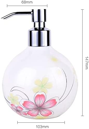 Hand Soap Dispenser Refillable for Hotel Bathroom Bathroom Soap Dispenser, Retro Red Flowers Sphere Ceramics Lotion Bottle Bathroom Refillable Hand Soap Dispenser with Si,