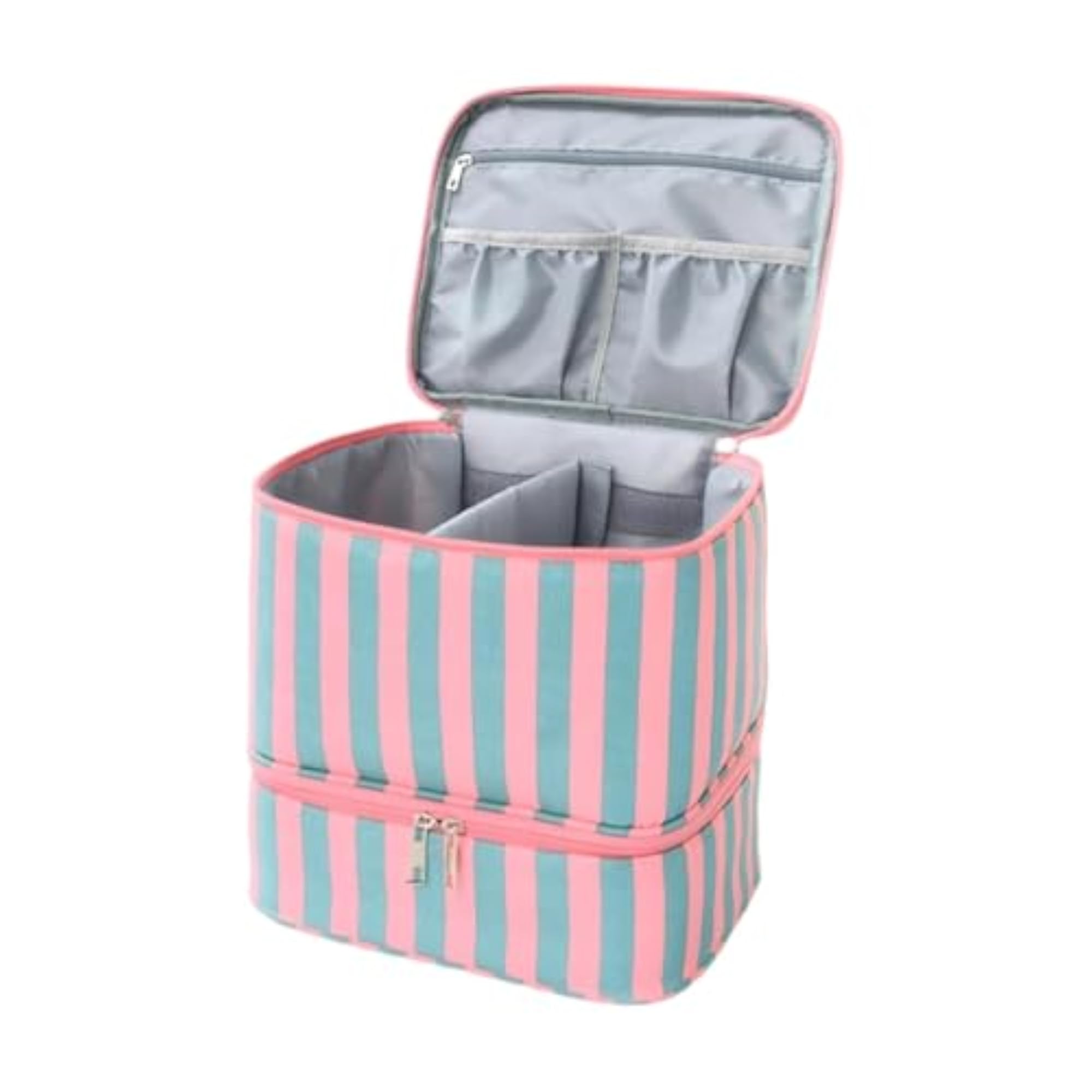 Nail Polish Carrying Case Portable, Blue Pink Stripes