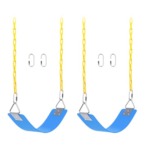 AGPTEK 2 Packs Swing Sets, Seat with 66 Inch Anti-Rust Chains Thermoplastic Coated, Support 250lb, Cushion Accessories Replacement with Snap Hooks for Outdoors, Playground, Jungle Gym (Blue)