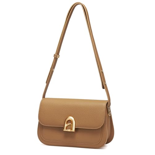 LA FESTIN Women's Fall Winter Crossbody Bag Vintage Shoulder Bag Khaki Genuine Leather Handbags with Adjustable Strap for Going Out