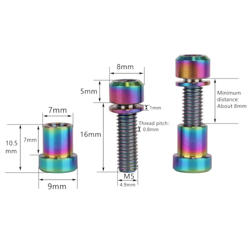Image of Titanium Bolt M5x16 18 20mm with Washer Steerer Clamp Nut for Bicycle Stem Front Forking Lock Pack of 2 (Rainbow, M5x16mm)