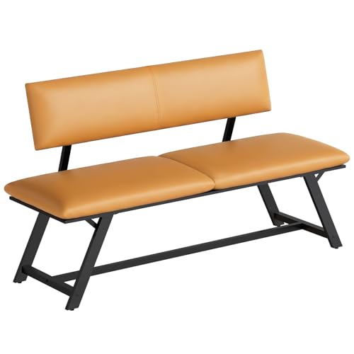 HOOBRO Banco con Respaldo, Asiento con Respaldo para Comedor Acolchado en PU, Banco de Comedor, Capacidad para 2-3 Personas, Apto para Comedor, Cocina, Salón, Pasillo, Marrón y Negro ECB18CD01