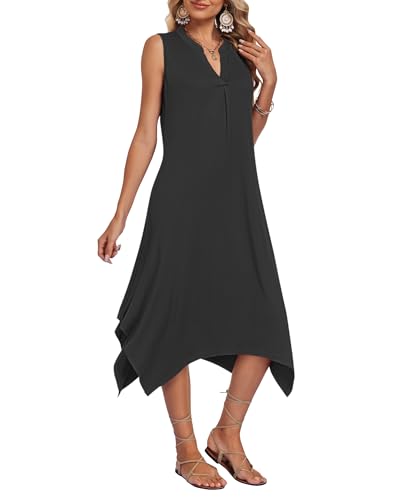 Image of AUSELILY Summer Dresses for Women 2026 Casual Sleeveless Sundress Asymmetrical Hem Tank Midi Dress with Pockets