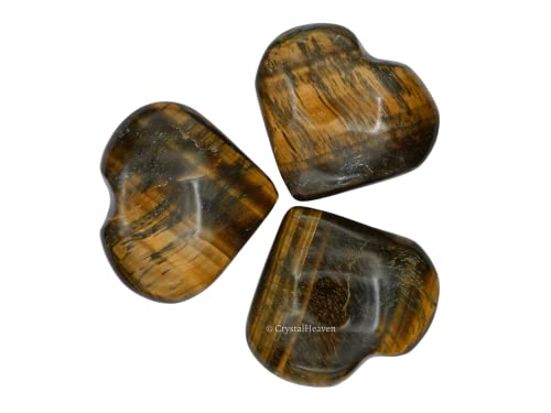 Image of Certified Tiger Eye Crystal Heart Palm Pebbles Stones for Anxiety Stress Relief Massage - AAA Grade Original Healing Gemstone Agate Heart Palm Stone for Yoga Meditation Spiritual