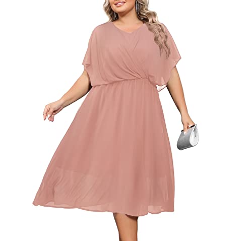 Hanna Nikole Damen A-Linie Chiffon Cape-Ärmel Cocktailkleid Knielang...