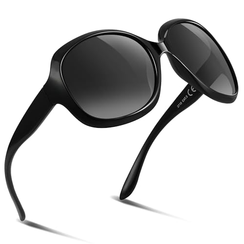 kunchu Vintage Sonnenbrille Damen Herren Polarisiert ÜberGroße-UV400 Schutz Groß Klassisch Trendy Retro Sonnenbrille für Damen Oversized Rahmen Brille-Schwarz