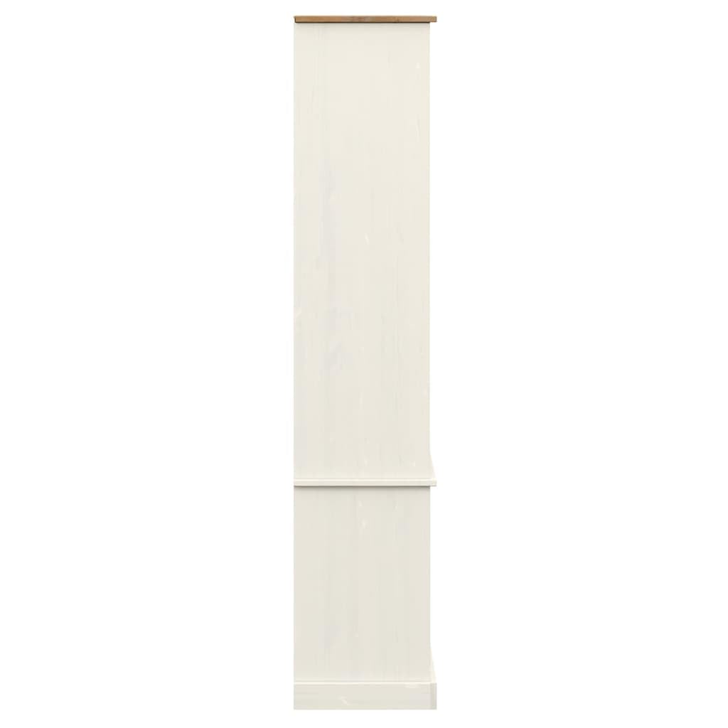 Vitrina VIGO Blanco 85 x 35 x 170 cm de madera maciza de pino con puertas de cristal y botones de metal, armario de vitrina con estantes para tazas y artículos decorativos