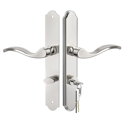 ORBIVOLTA Flat Slot Storm Door Handle Complete Set Mortise Keyed Lever Mount Latch with Deadbolt for Screen and Storm Doors Polished Nickel