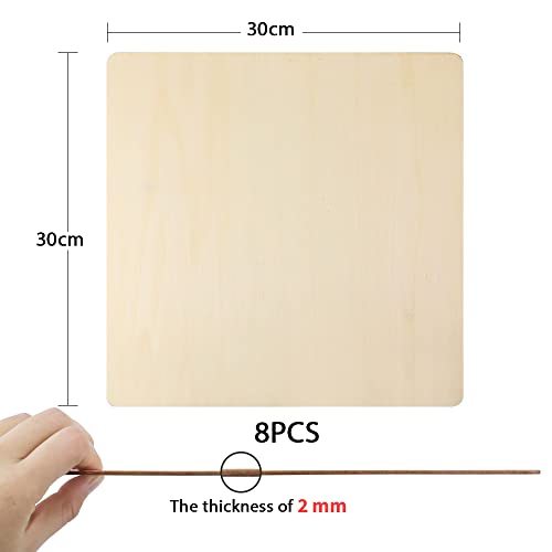 Fswcck Pack Of 8 Pcs 12 X 12 Inch Craft Wood, Plywood Board Basswood Sheets, Perfect For Diy Projects, Drawing, Painting, Laser, Wood Burning, Wood Engraving And Laser Projects #TOP1