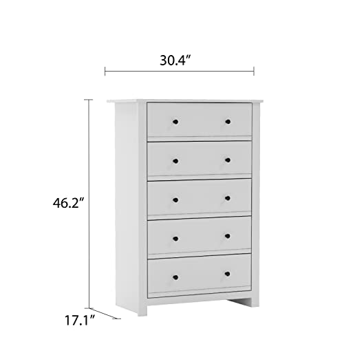 Galano Genoa 5 Drawer Dresser - Dressers - Dressers & Chest Of Drawers - Dresser For Bedroom - Dresser Organizer - Tall Dresser - Wood Dresser - White #TOP2