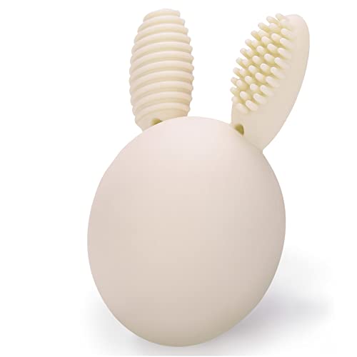 Image of Bunny Eggy Teether Baby Teething Toy Rabbit Egg Rattle Toy Teething Pain Relief for Babies Boys Girls - Cream