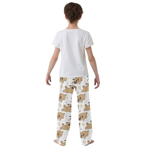Boys' Pants Funny Pug Dog and Duck White Long Bottoms Jogger Pants Elastic Waist Trousers with Pockets S-XL3