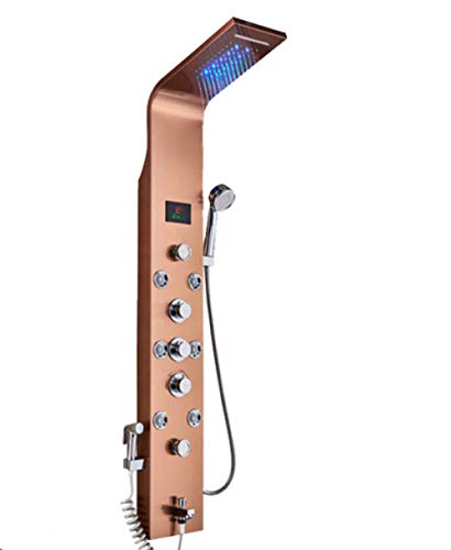 Columna de Ducha para Baño Dorado Rosa, Panel de Ducha con 5 Modos, Luz LED, Cascada y Chorro Giratorio, Grifo Hidroeléctrico con Bidet miniatura 1