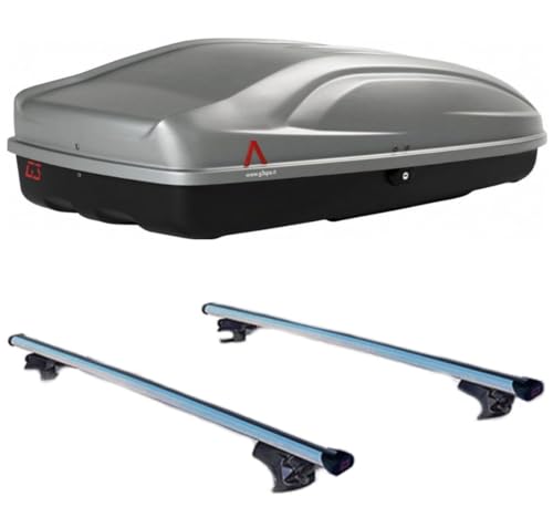Set BOX + Barre Portatutto realizzato per MERCEDES GLK dal 2008 in poi capiente 240 Litri in Grigio lucido con Chiave Barre 127 CM c/Serratura