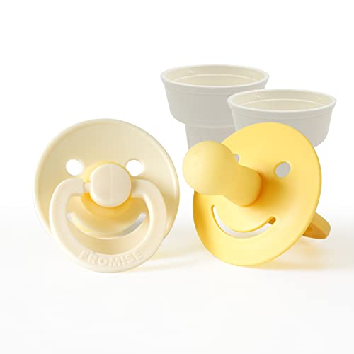 Image of Fromise Silicone Baby Pacifier Smile | Made in Korea I BPA-Free (Dandelion/Snow, 0-6 Months) 4-Pack (2 Pacifiers + 2 Cases)