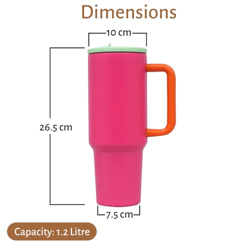 Image of Stainless Steel 1200 ml Vacuum Tumbler with Lid & Straw - Double‑Wall Insulated Cup for Travel, Gym & Office - Keeps Beverages Hot or Cold - 1.2 L Capacity (Orchid Pink)