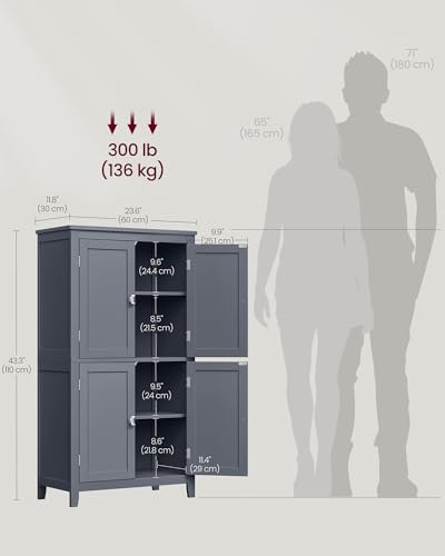 Image of VASAGLE Floor Storage Cabinet, Freestanding Unit, 4 Doors | Adjustable Shelves, 11.8 x 23.6 x 43.3 Inches, for Entryway, Bathroom, Slate Gray, UBBC552G01
