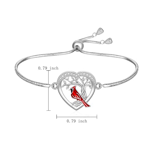 Fenthring Cardinal Bracelet for Women Tree of Life Heart Red Cardinal Bracelets Adjustable Sterling Silver Memorial Sympathy Jewelry Gifts2