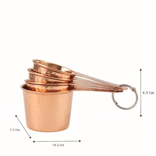 Image of Shiny Copper Measuring Cup & Spoon Set | Copper Finish Measuring Cups & Spoons for Dry & Liquid Ingredients, Ideal for Cooking and Baking (Set of 4 Cups & 4 Spoons)