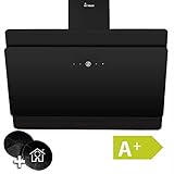 Cappa aspirante da cucina (90 cm, acciaio inox, vetro nero, 9 livelli, classe di efficienza A+,...