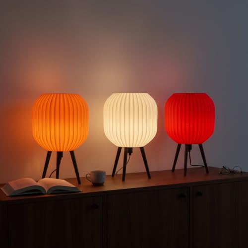 Image of Modern 3D Printed Table Lamp| Bedside Night Lamp | Warm Ambient Light for Bedroom, Living Room, Study Table & HomeDecor | Minimalist LED Desk Lamp for Cozy Lighting (Orange)