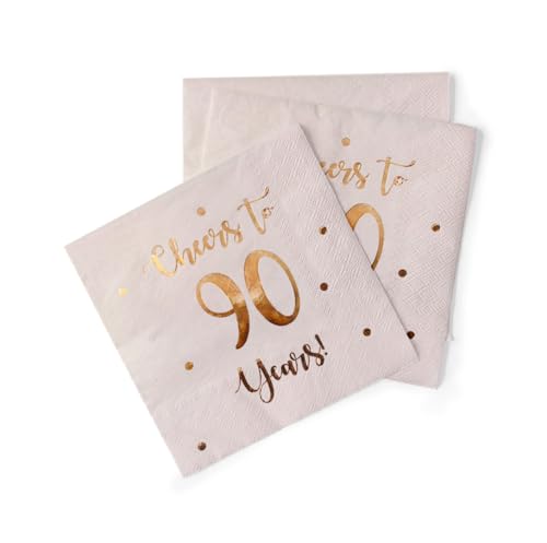 Cheers to 90 Years Cocktail Napkins | Happy 90th Birthday Decorations for Men and Women and Wedding Anniversary Party Decorations | 50-Pack 3-Ply Napkins | 5 x 5 inch folded (Pink) - Image 8