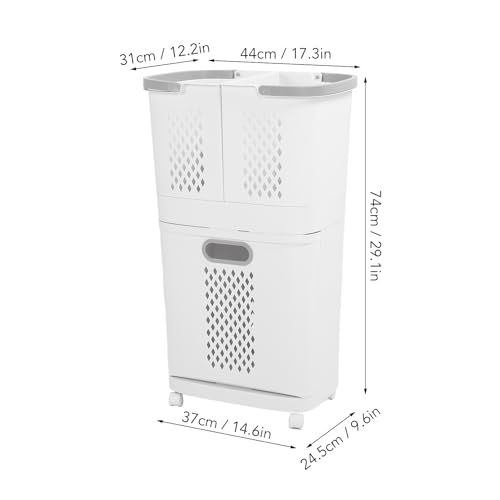 3 Compartment Plastic Laundry Hamper with Wheels Lightweight and Portable Storage Basket for Laundry Room and Bedroom - Image 2