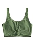 ZAFUL Women's Front Knot Bikini Tops Crop Tankini Top Scoop Neck Padded Bathing Suit Tops 0-Olive Green M