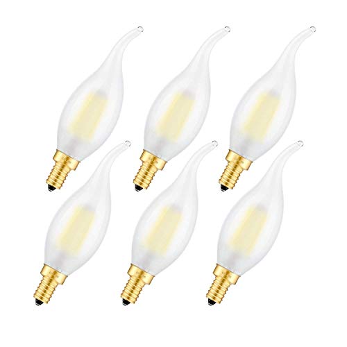 Crlight 6W Led Candelabra Bulb 5000K Daylight White 60W Equivalent 600Lm, E12 Base Antique C35 Frosted Glass Candle Flame Shape Dimmable Led Chandelier Light Bulbs, 6 Pack #TOP15