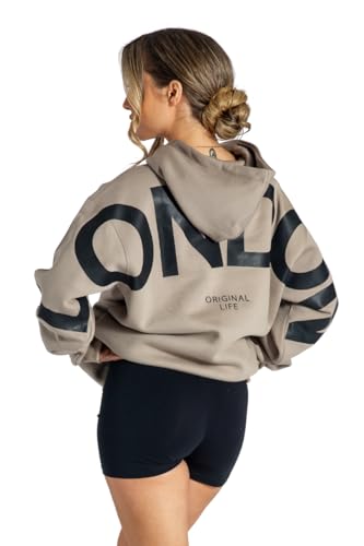 Lang Horn London Hoodies for Women UK Oversized Sweatshirts ladies hood Letter Print Pullover Hoodie Women With Pocket (UK Alpha M Regular Regular Beige)
