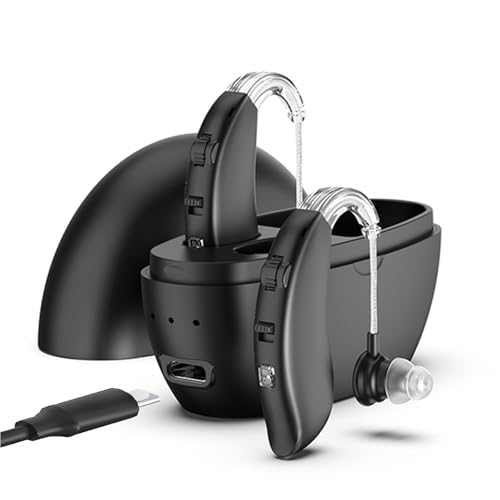 Hearing Aids for Seniors with Noise Cancelling and Volume Control, Rechargeable Hearing Aids with Charging Case(Black)