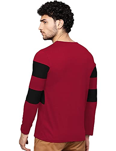 Image of EYEBOGLER Men's Striped Regular fit T-Shirt (T5 Wine Red Black S)