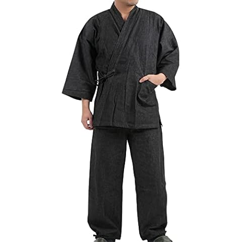 Edoten Men's Japan Kimono Denim Samue BK L Cover