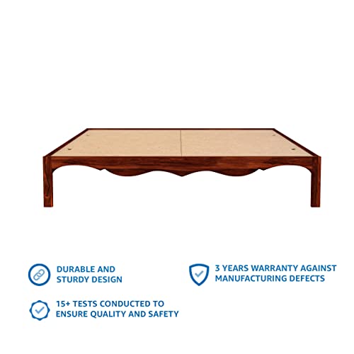 Image of STRATA FURNITURE Solid Sheesham Wood Mehraab King Size Bed Without Storage | Palang Cots Wooden Double Beds | Ideal Furniture for Living Room Bedroom (Honey Finish)