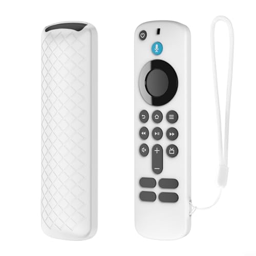 BildeeMait Funda de silicona a prueba de golpes Fire TV 4K y HD Último modelo de control remoto de voz con cordón azul (blanco)