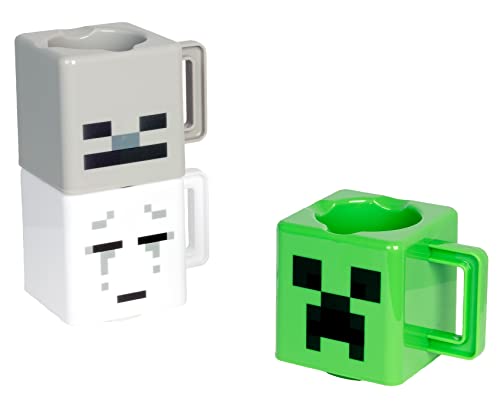 Minecraft Stacking Coffee Mugs, Set of 3, Creeper Skeleton and Ghast Cup Designs, Gift for Minecraft Gamers and Kids, 250 milliliters Capacity