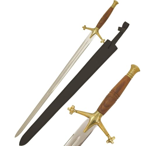 Medieval Warrior Fantasy Claymore Real Sword with Black Leather Sheath (Brown)