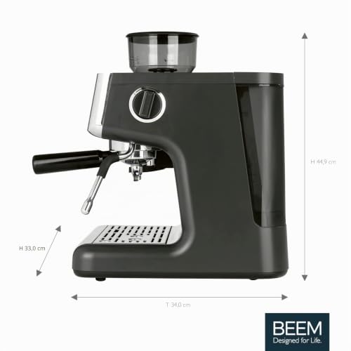 Foto von BEEM ESPRESSO-GRIND-EXPERT Premium Espresso-Siebträgermaschine mit Mahlwerk | 2-Thermoblöcke | Extraktions- und Mahlzeitanzeige, Edelstahl, Silber-schwarz