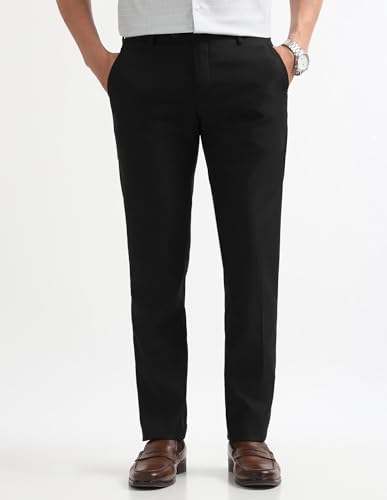 Image of Arrow Textured Tapered Fit Formal Trousers for Men - Full Length Formal Pants for Men Office Wear