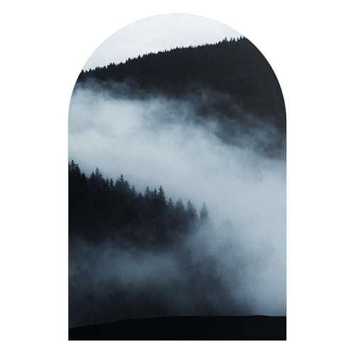 DEQORI Carta da parati da parete ad arco rotondo, autoadesiva, 60 x 90 cm, motivo nebbia sopra il distretto | tela tessile, rimovibile, decorativa e indeformabile, per soggiorno, ufficio, corridoio o